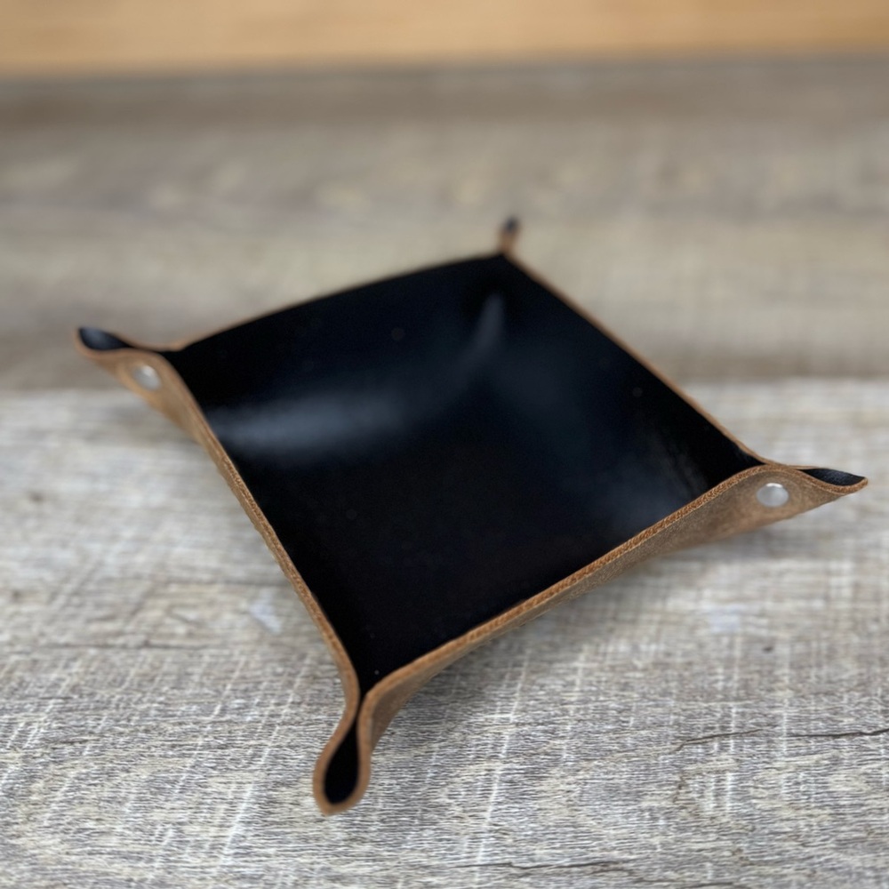 Valet Tray Trinket Vanity Jewelry Bedside Table Tray black top grain leather - Picture 3 of 4